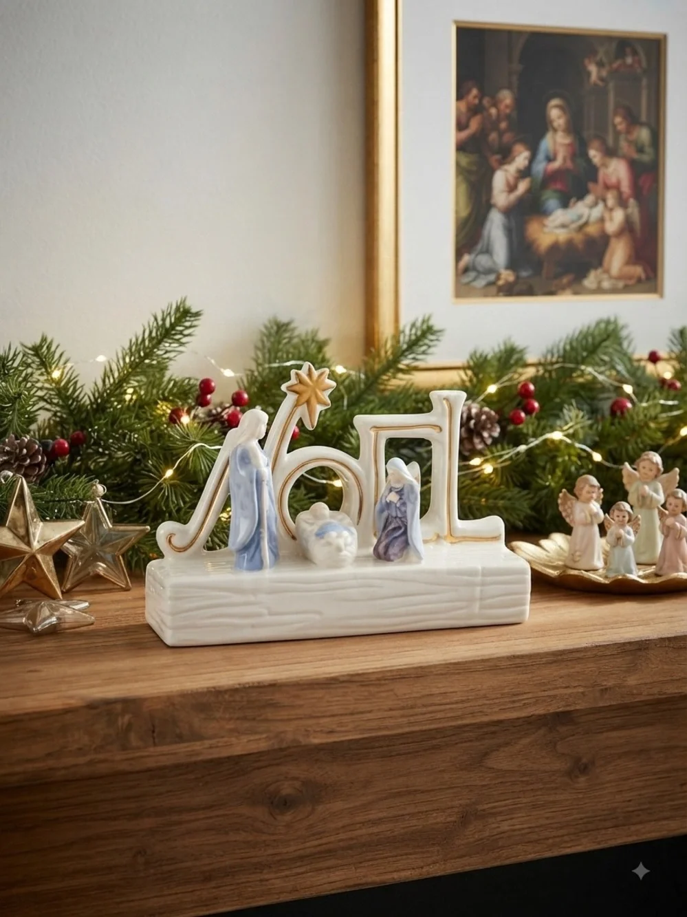 Vintage 1980s Porcelain NOEL Nativity Set – Ceramic Holiday Mantel Decor